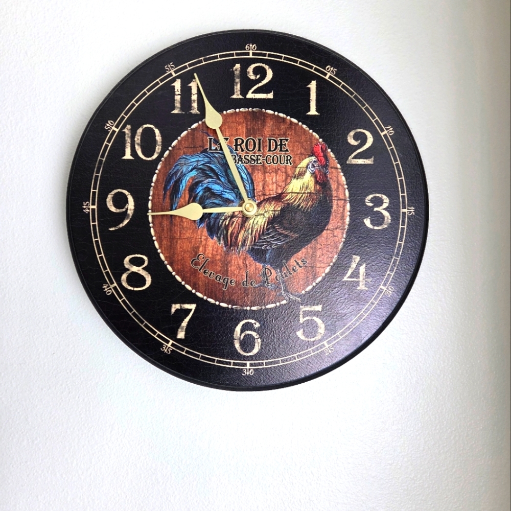 12 Inch Vintage Black and Brown Rooster Wall Clock